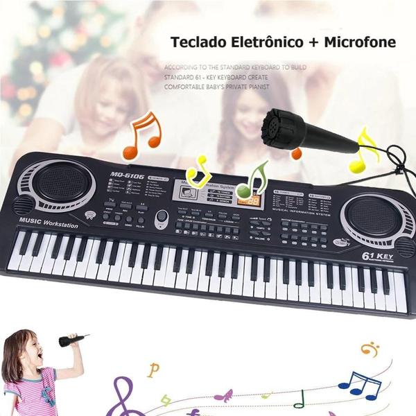 Imagem de Piano Teclado Eletrônico 61 Teclas + Microfone