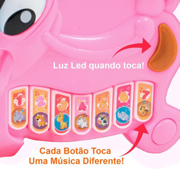 Imagem de Piano Teclado Musical Vaquinha Infantil Brinquedo Bebe Luz Som Bichinhos Fazenda