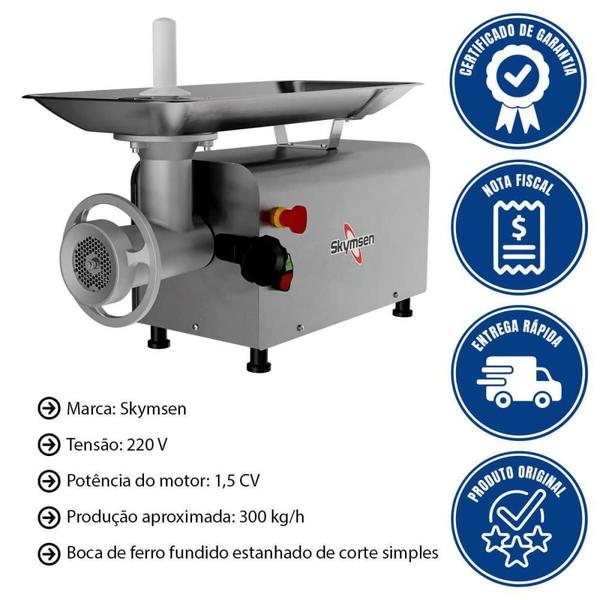 Imagem de Picador E Moedor De Carnes Skymsen PS-22 220V Inox Boca 22 1,5 HP-CV 1.104W 524620