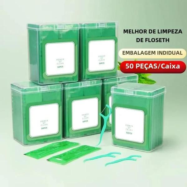 Imagem de Picaretas de Fio Dental com Sabor de Hortelã - 50 Peças Descartáveis