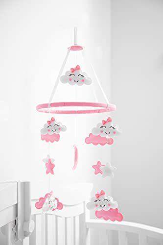 Imagem de Piccolin Baby Crib Mobile, Brinquedos Suspensos, Decoração de Berçário para Meninas Decorações de Quarto Branco e Rosa, Nuvens, Luas e Estrelas Seguras, Não Tóxicas, Berço Móvel para Recém-nascidos, Chá de Bebê Presente