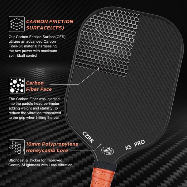 Imagem de Pickleball Paddle CZRR Superfície de fibra de carbono Honeycomb Core