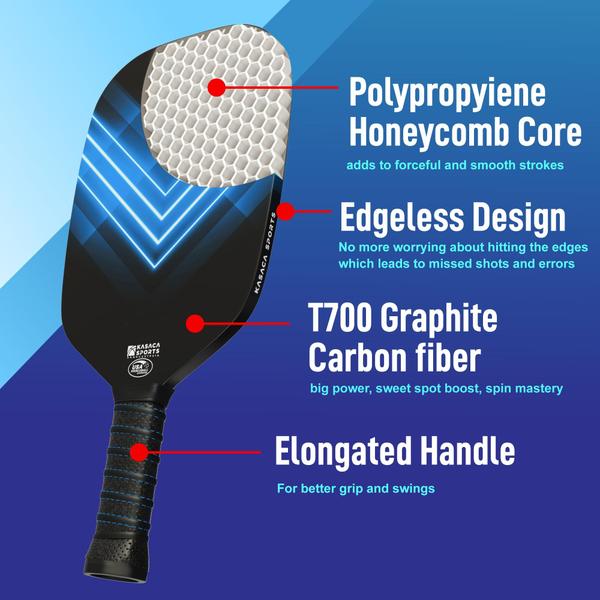 Imagem de Pickleball Paddle Kasaca Edgeless Carbon Fiber, aprovada pela USAPA