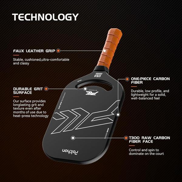 Imagem de Pickleball Paddle Pokhon Professional em fibra de carbono bruta 16mm