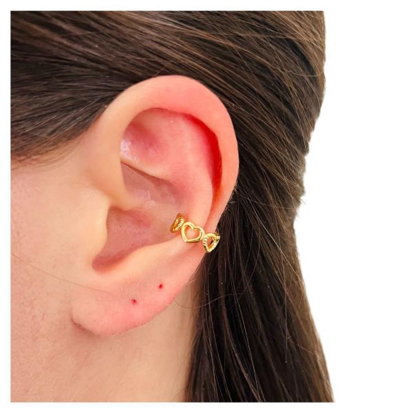 Imagem de Piercing de Orelha de Pressão Fake Falso Com Coração Banhado a Ouro 18k