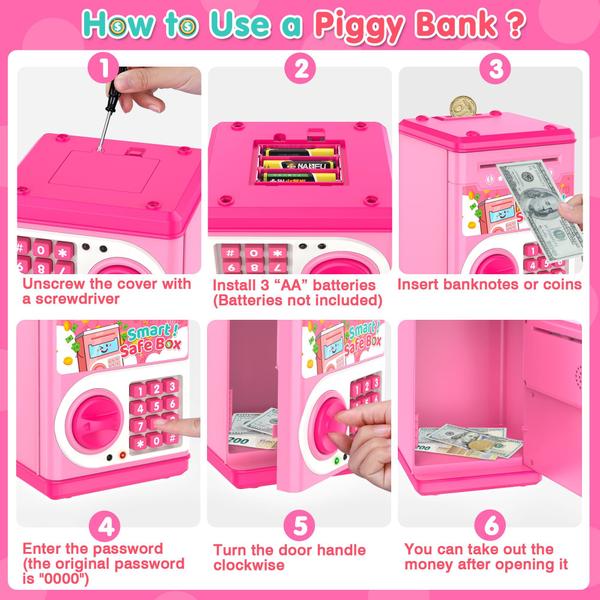 Imagem de Piggy Bank LJZJ Philaeec Pink com bloqueio de senha para crianças