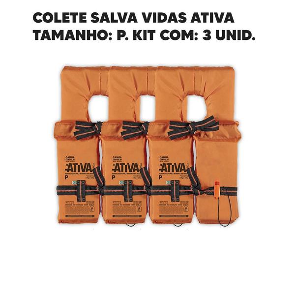 Imagem de PIII Colete Salva Vidas Ativa 3 Canga Homologado Tam P Kit C/3