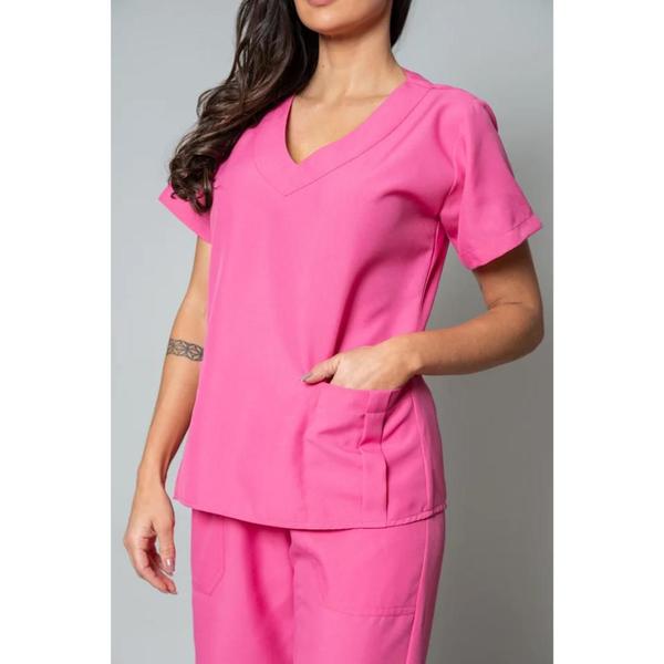 Imagem de Pijama Cirúrgico Oxford Médico Hospitalar Scrub Feminino Pink - Anna Rosa