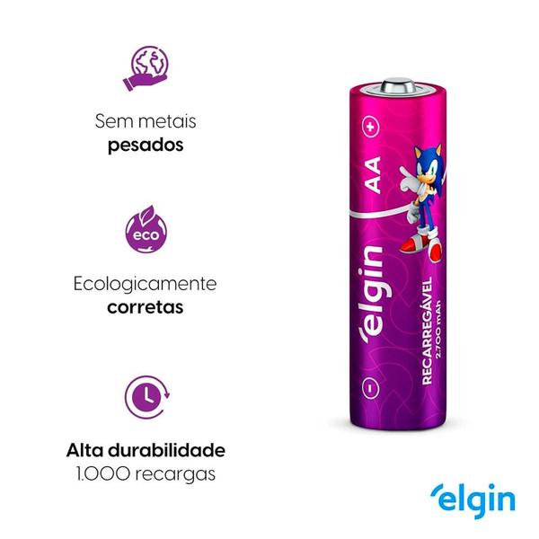 Imagem de Pilha AA Alcalina Recarregável 2.500mah Com 4 Peças - Elgin