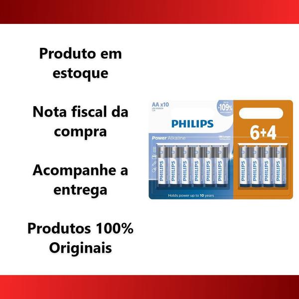 Imagem de Pilha AA Pequena Philips Pilhas Comum Aa Alcalina Tipo modelo 2a Cilindrico Redonda Comum Normal Pilha Simples 10Un 6+4