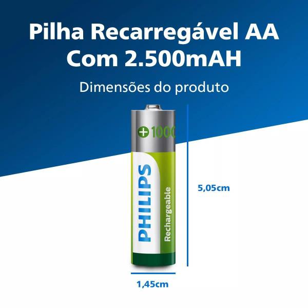 Imagem de Pilha Aa Recarregável Philips 2500 Mah 500 Cargas 2 Un