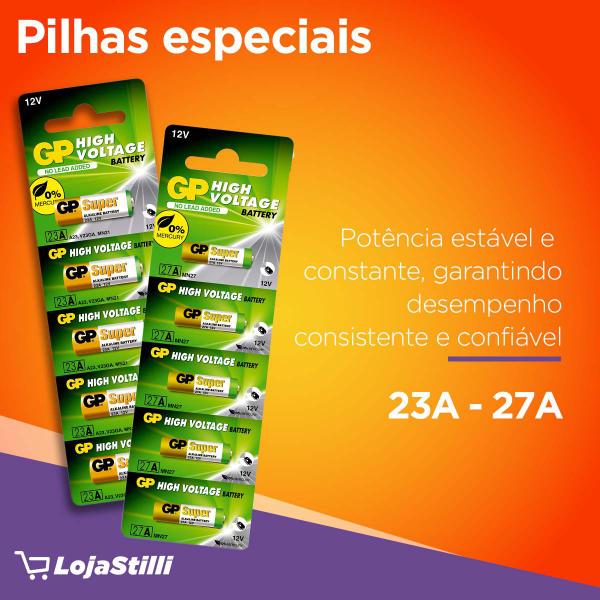 Imagem de Pilha Alcalina 23A GP Super Bateria MN21 V23GA A23 Bulk kit 50 unidades