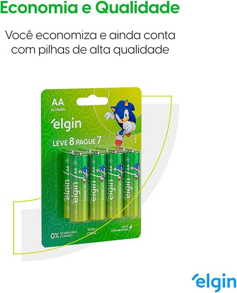 Imagem de Pilha Alcalina AA com 8 unidades Elgin Comum 1,5 Volts , Leve 8 pague 7 - Sem merocurio, Alta durabilidade ELE-82343