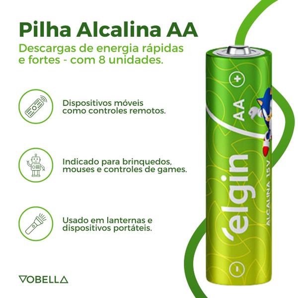 Imagem de Pilha Alcalina Aa Pequena 1,5v LR6 Blister 8 unidades Elgin