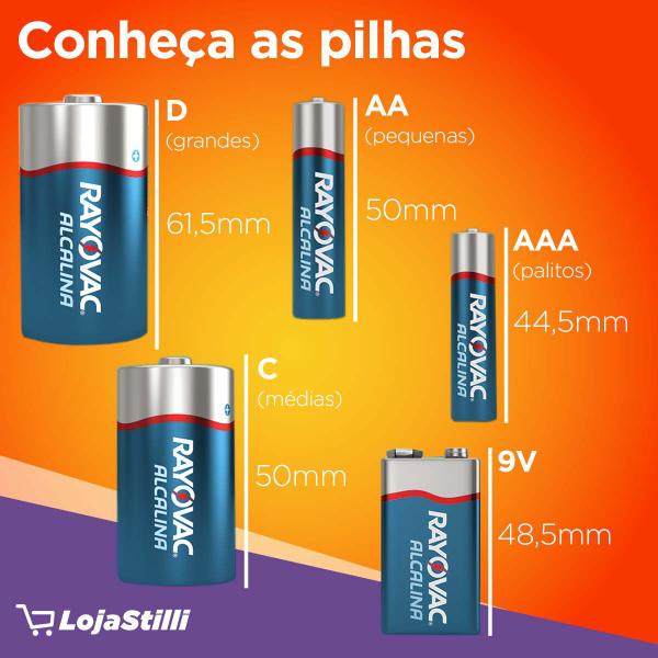 Imagem de Pilha Alcalina AA Rayovac Bateria 2A Pequena Multiblister kit 16 unidades