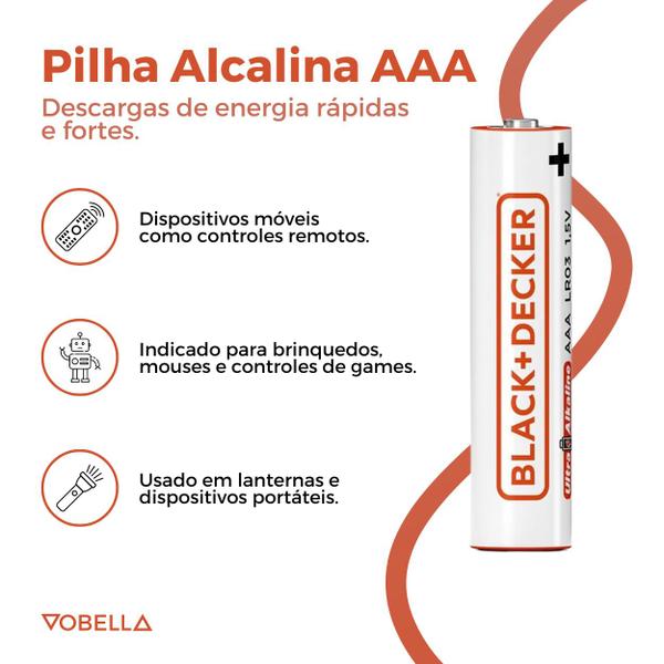 Imagem de Pilha Alcalina AAA LR03 1.5V Palito 4 Unidades Black+Decker