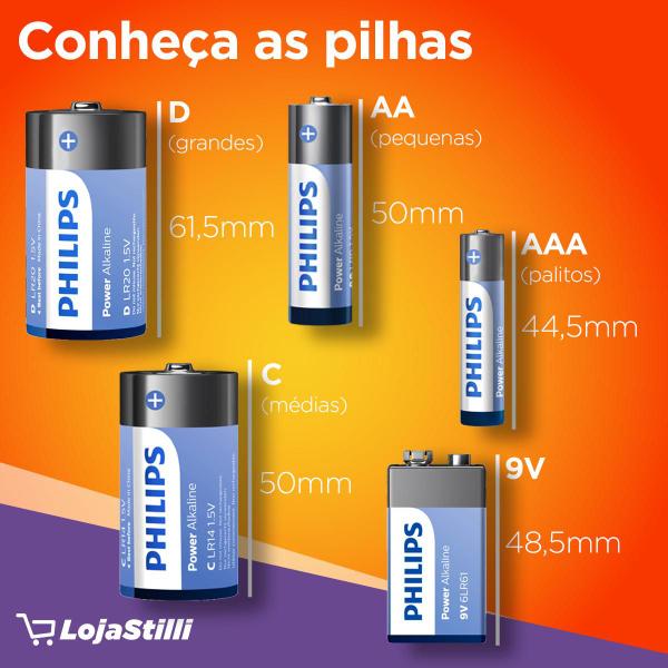 Imagem de Pilha Alcalina D Philips Bateria Grande LR20 kit 4 unidades