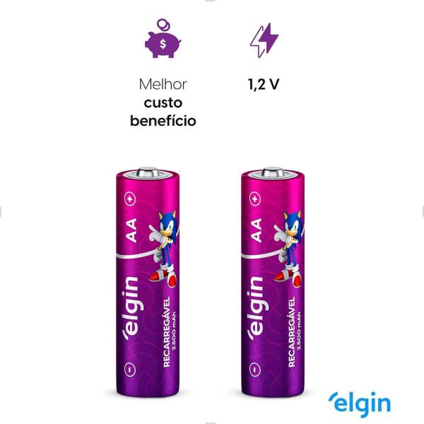 Imagem de Pilha Alcalina Recarregável AA 2500 MAH com 2 unidades Elgin