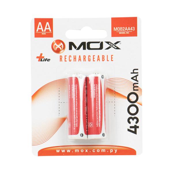 Imagem de Pilha Mox MOB2AA43 - AA - 4300MAH - 2 Unidades - Recarregavel