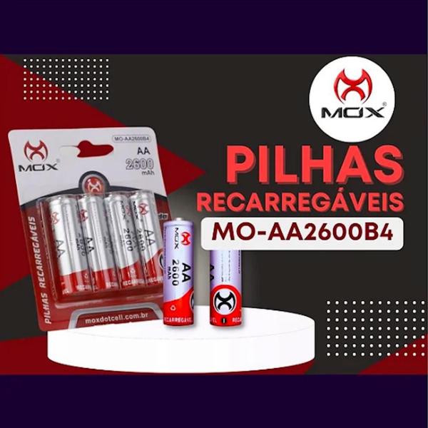 Imagem de Pilha Mox Recarregavel AA 2600 mAh Blister C/ 4 Unidedas