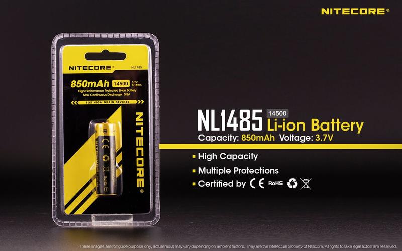 Imagem de Pilha Nitecore 14500 850 mAh 3.6V recarregável de Íon de lítio NL1485