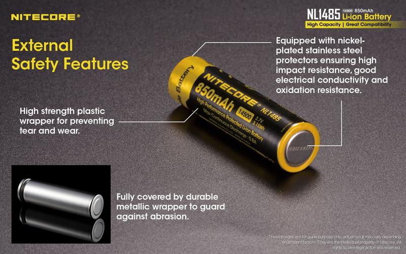 Imagem de Pilha Nitecore 14500 850 mAh 3.6V recarregável de Íon de lítio NL1485