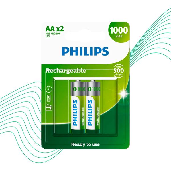 Imagem de Pilha Palito Recarregável Cartela C/ 2un Aa 1000mah Philips