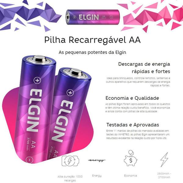 Imagem de Pilha Recarregável AA-2500 MAh Elgin (Blister C/2 UNID)