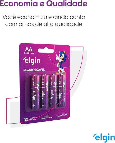 Imagem de Pilha Recarregável AA-2500mAh Blister Com 4 Pilhas Elgin