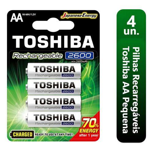 Imagem de Pilha Recarregável AA 2600Mah TNHGAE Com 4 Unidades Toshiba