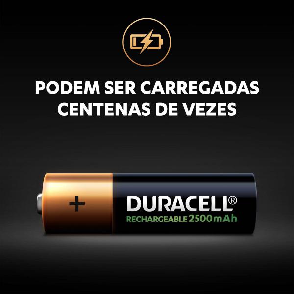 Imagem de Pilha Recarregavel AA Duracell Bateria 2A Pequena 2500mAh 4 unidades