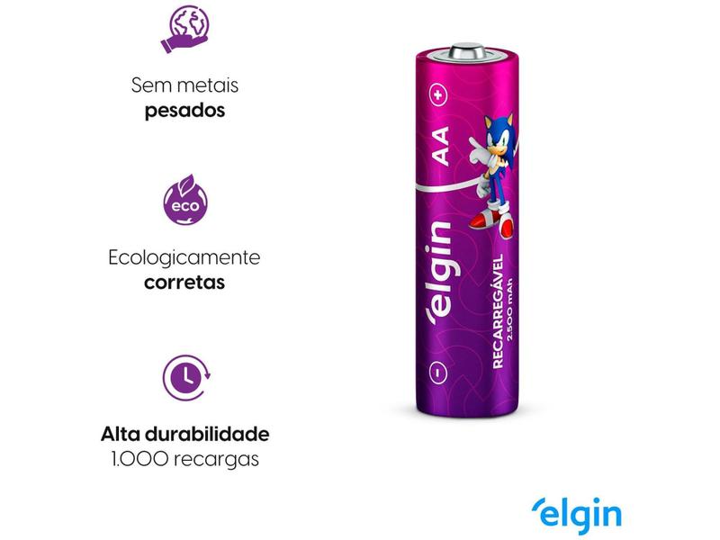 Imagem de Pilha Recarregável AA ELE000000082172 Elgin - 1,2V 2500mAh - 2 Unidades