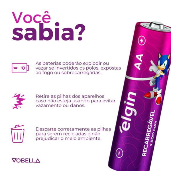 Imagem de Pilha Recarregável Aa Pequena 2500mah Elgin Blister C/4 Unid