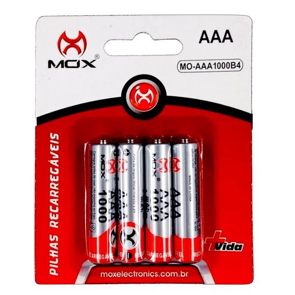 Imagem de Pilha Recarregável Aaa 1000 mAh Mox Mo-Aaa1000b4 Com 4 unidades Original no Blister