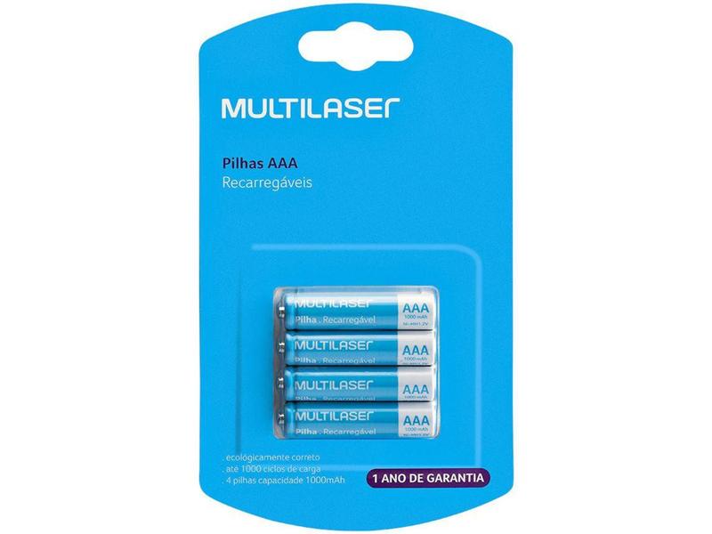 Imagem de Pilha Recarregável AAA CB050 Multilaser 1000mAh - 4 Unidades