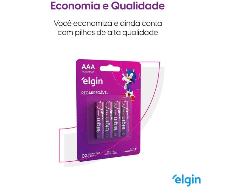 Imagem de Pilha Recarregável AAA Elgin 1,2V 1000mAh - 4 Unidades