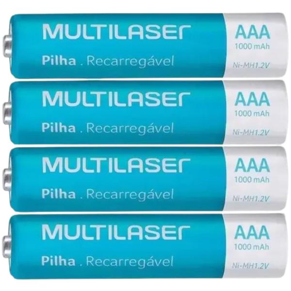 Imagem de Pilha Recarregável AAA Multilaser CB050 1000 mAh Energia Renovável de Alta Duração