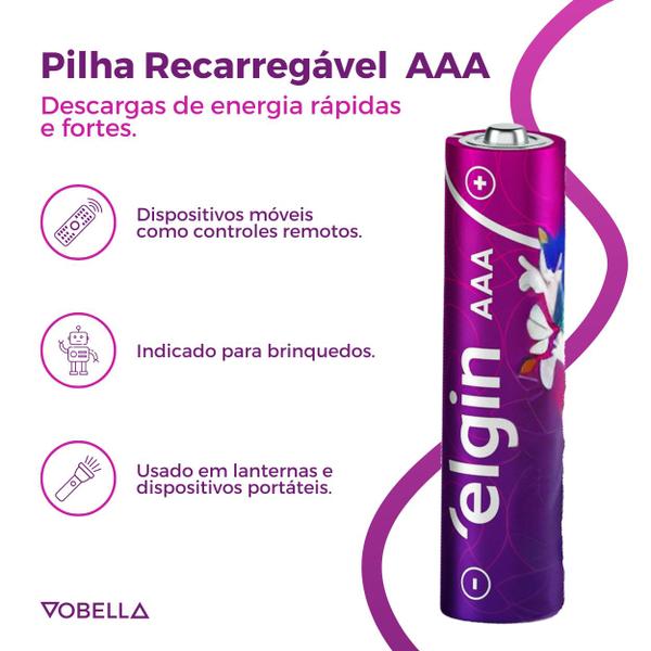 Imagem de Pilha Recarregável Aaa Palito 1000mah Elgin Blister C/2 Unid