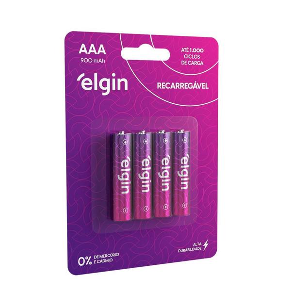 Imagem de Pilha Recarregável Aaa Palito 900mah Elgin Blister C/4 Unid