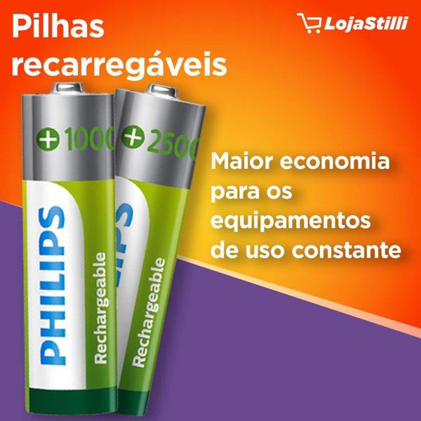 Imagem de Pilha Recarregavel AAA Philips Bateria 3A 1000mAh Palito 2 unidades