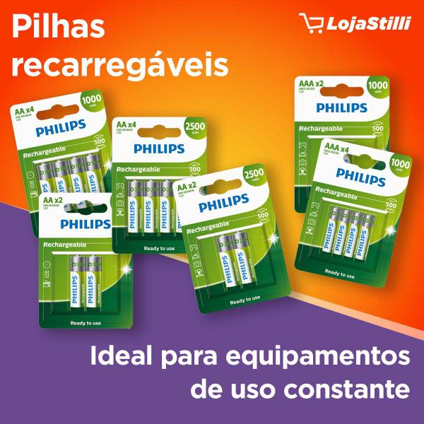 Imagem de Pilha Recarregavel AAA Philips Bateria 3A 1000mAh Palito 4 unidades