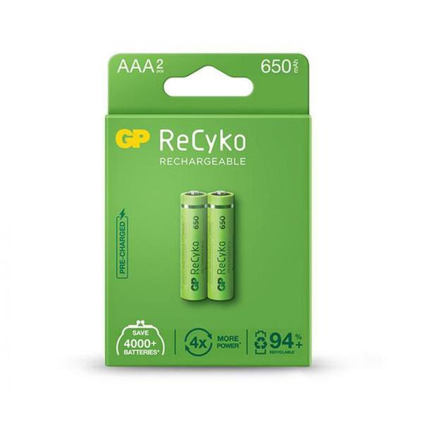 Imagem de Pilha Recarregável GP ReCyko c/ 2 AAA NiMH 650mAh 1,2V