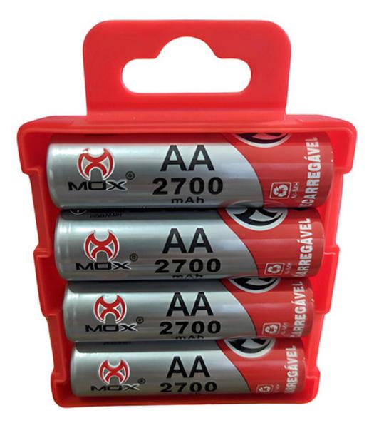 Pilha Recarregável Mox Aa 2700 mAh 1.2v Pequena Com 4 unidades Original no Blister MO-AA2700B4 Imagem de Pilha Recarregável Mox Aa 2700 mAh 1.2v Pequena Com 4 unidades Original no Blister MO-AA2700B4