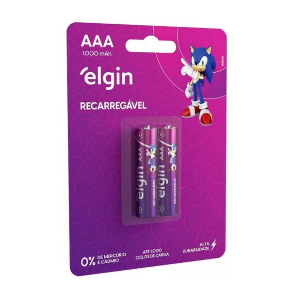 Pilha Recarregável Palito AAA 1000mAh Com 2 Unidades Elgin Pilha Recarregável Palito AAA 1000mAh Com 2 Unidades Elgin