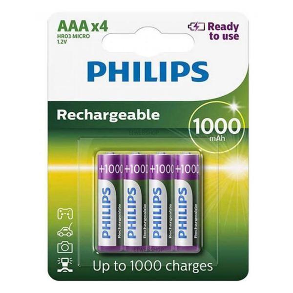 Imagem de Pilha Recarregavel Philips Aaa De 1000Mah 4 Unidades 1.2V