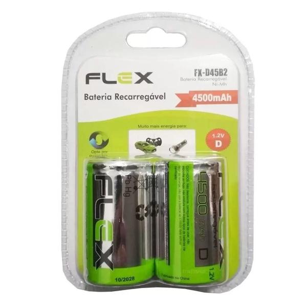 Imagem de Pilha Recarregavel Tipo D Flex 4500mah Grande Lr20 Com 2 Und