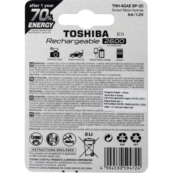 Imagem de Pilha Recarregável Toshiba AA 1,2V 2600mAh TNH6GAE (Cartela 2 Un.)