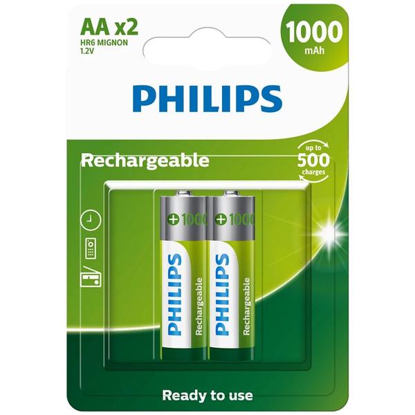 Imagem de Pilha Regarregável AA 1000MAH com 2 Unidades - 206600 - PHILIPS