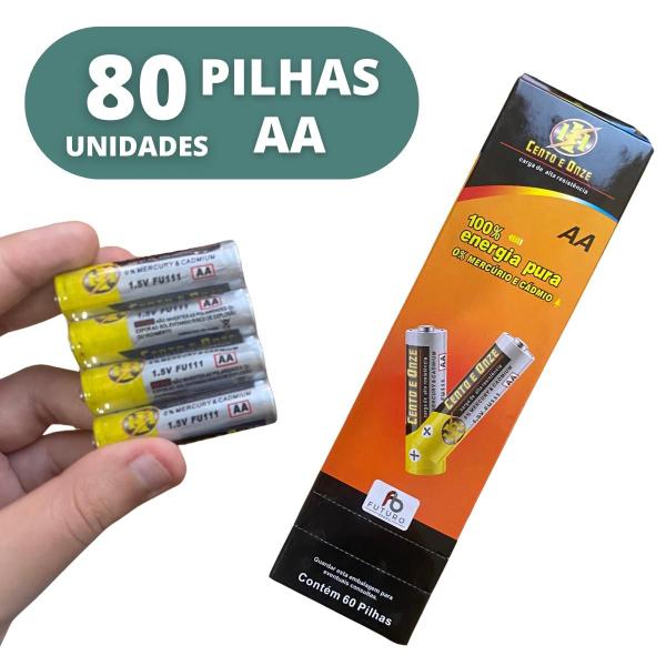 Imagem de Pilhas AA Comum Kit C/ 80 Unidades Cilíndricas Para Controle Relógio Mouse