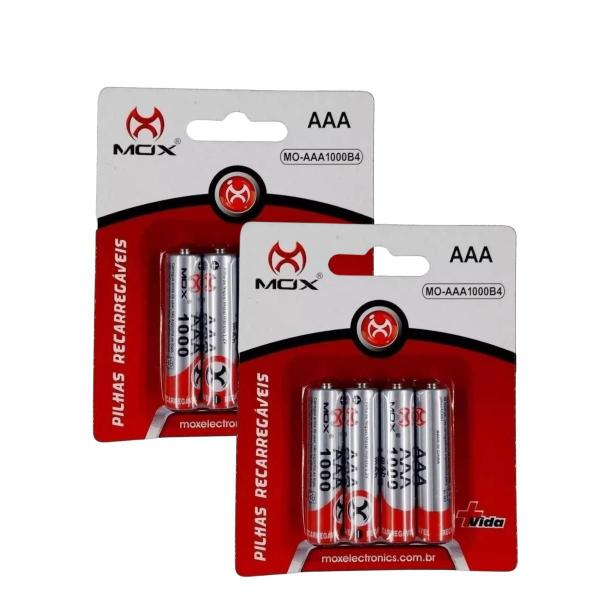 Imagem de Pilhas Aaa Mox Recarregáveis 1000 Mah - Kit 4 Pilhas